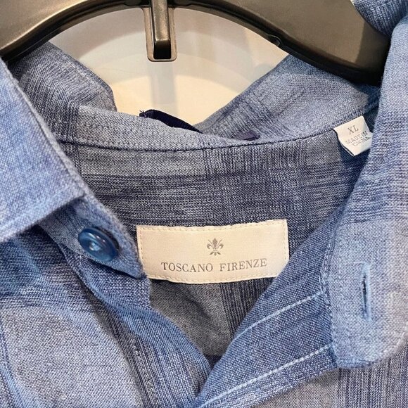 Toscano Firenze Linen Blend Plaid Button Up Shirt Mens XL Blue Short Sleeve - Picture 2 of 7